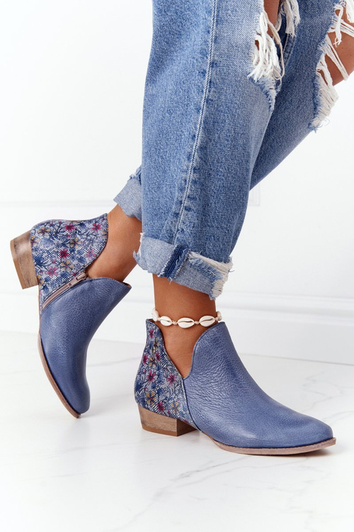 Leather Boots Maciejka Navy Blue With Flowers 04091-64