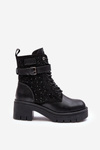 Leather Boots Workery Embellished with Rhinestones GOE MM2N4041 Black