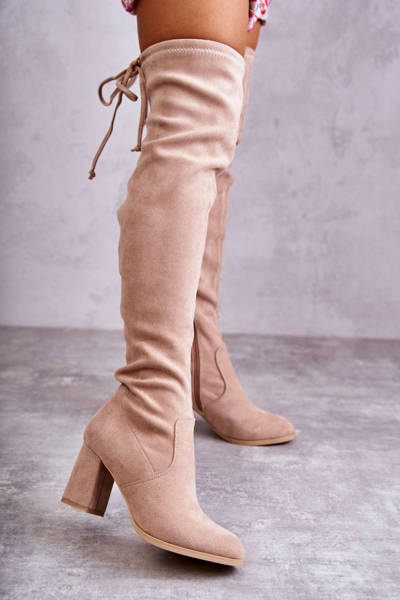 Classic Suede Thigh High Boots Beige Clarissa