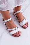 Women's Flat Sandals Silver Studs White Raven