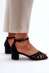 Women's Black Low Heel Faux Suede Sandals Monsha