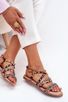 Ladies sandals with decoration and woven straps leopard Delyra