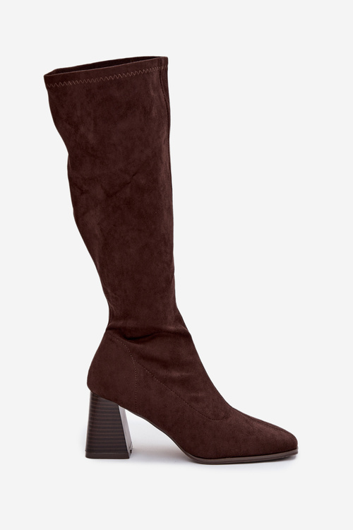 Women's Heeled Boots with Stitching Chocolate Celandine
