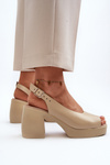 Zazoo 40376 Leather Sandals On Chunky Heel Beige