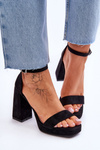 Fashionable Suede Square Heel Sandals Black Merila