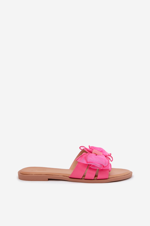 Women's Flat Sandals With Tulle Bow Fuchsia Tanira