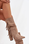 Women's Block Heel Boots with Fringes and Ruching Insulated Beige Darlina