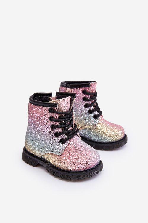 Kids Sparkly Furry Lined Boots with Zipper Multicolor Saussa