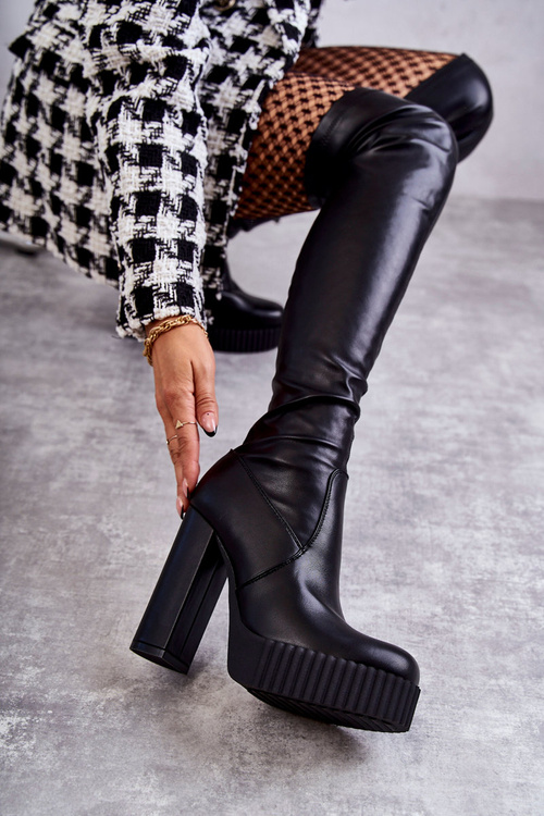 Leather High Boots On Platform Black Katrina