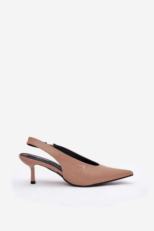 Heels With Open Back Eco Leather Dark Beige Aricandia