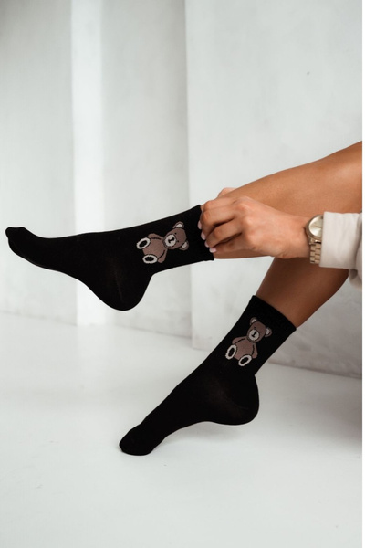 Women's Cotton Socks With A Bear Black