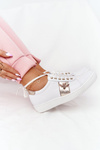 Women's Leather Sneakers Lewski Shoes 2786-0 White-Gold