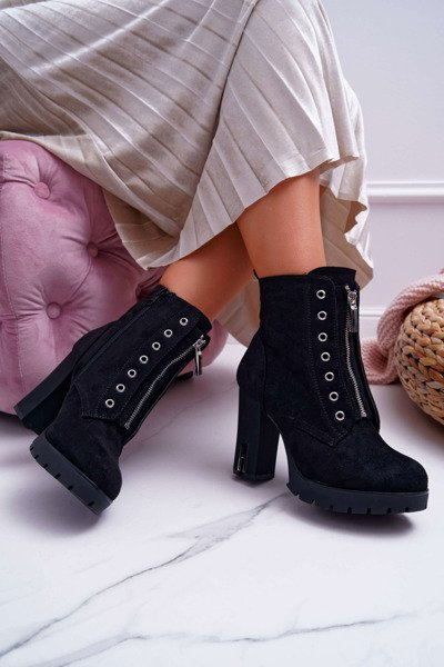 Women's Stiletto Boots Decorative Zipper Suede Black Imagine