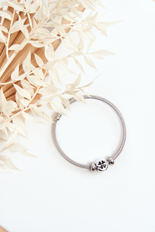 Bransoletka Damska Stalowa Charmsy Koniczyna Srebrna