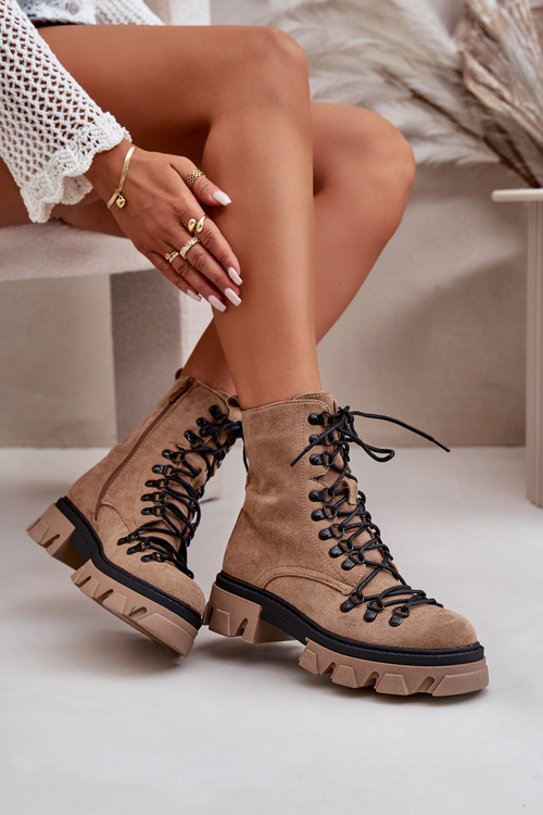 Warm Suede Boots Workers Tied Brown Pierro