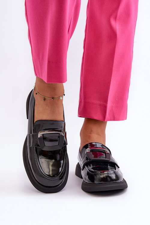 Black Women's Patent Leather Moccasins Fidodia