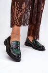 Lacquered Leather Women's Moccasins Vinceza 91125 Green-Black