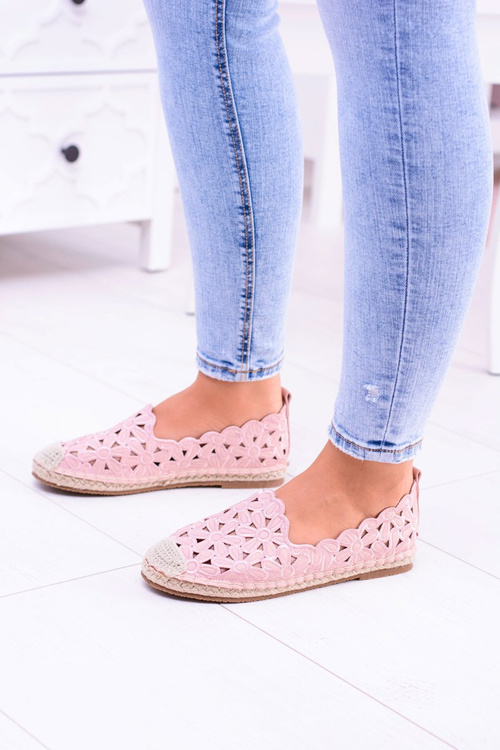 Lu Boo Pink Openwork Espadrilles with Flowers