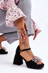Fashionable Sandals With Crystals On Chunky Heels Black Garrett