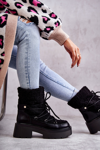 Women's snow boots with sheepskin Black Sanna