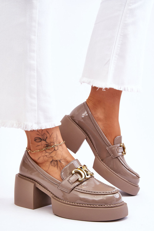 Półbuty Czółenka Modne Masywny Obcas Beżowe Imani