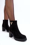 Women's Suede Boots On Heel With Decoration Black Strong