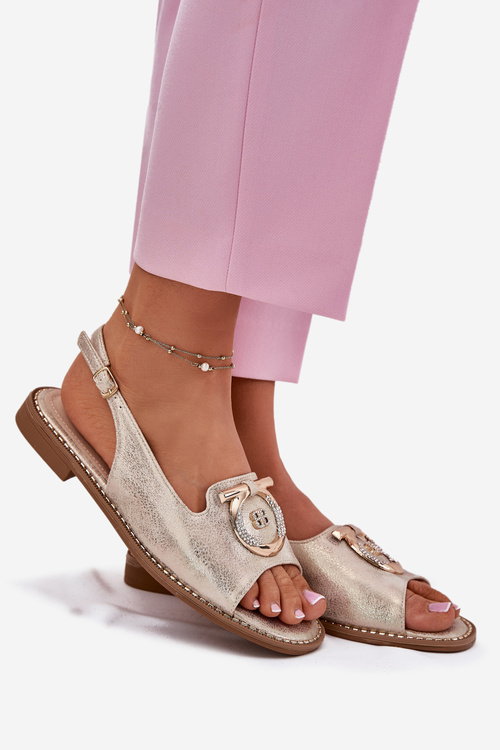 Elegant Sandals With Decoration On Flat Heel S.Barski KV51-003 Gold