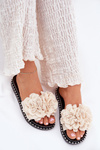 Women's Slippers With Fabric Flowers Beige Elachase