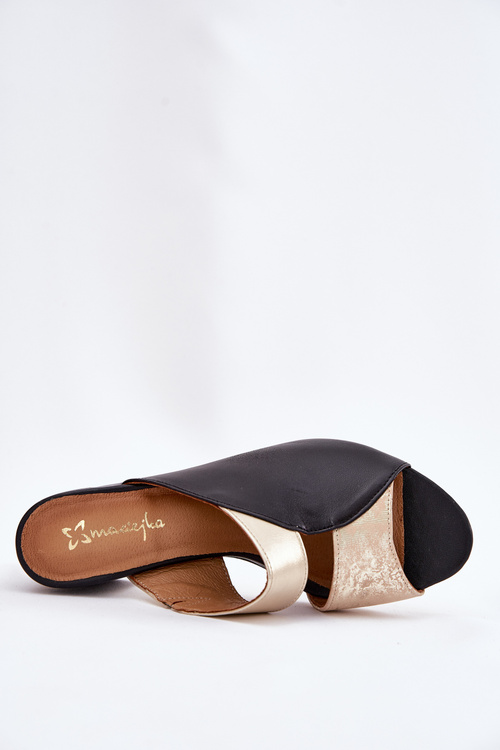 Leather Women's Heeled Sandals Maciejka Black-Gold 06943-25