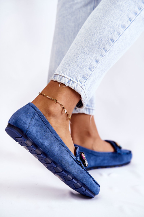 Mokasyny Damskie Zamsz Ozdoby Niebieskie Janetta