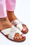Classic Women's Leather Slippers White-Silver Nancy