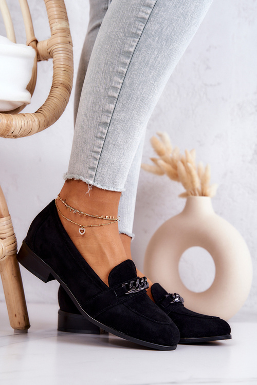 Półbuty Mokasyny Zamszowe Czarne Yasmin