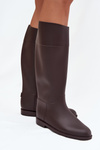 High Women's Rubber Boots Flat Heel Chocolate Melianne