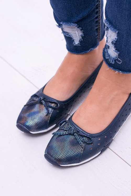 Women's Leather Navy Blue Openwork Ballerinas Erdola