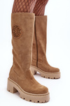 Women's Suede Boots Over the Knee Beige Lewski 3367