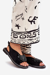 Womens sandals on flat heel with decoration black Setorina