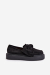 Women's Platform Moccasins with Bow Black Naivine