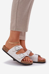 Fabric sandals on cork sole with buckles light gray Atera