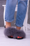 Women's Flip Flops with Natural Fur Grey Naturis