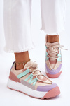 Buty Sportowe Damskie Zamsz Platforma Beżowo-Różowe Rohan