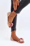 Women's Rubber Ballerina Flats with Flowers Beige Junikla