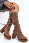 Women's suede boots with stiletto heel above the knee brown Lemar Ceraxa