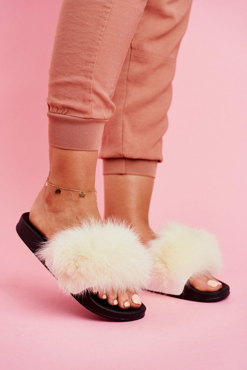 Women's Slides With Fur White Belmondo