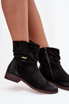 Women's ankle boots with low heel with wrinkling warm black Gracia
