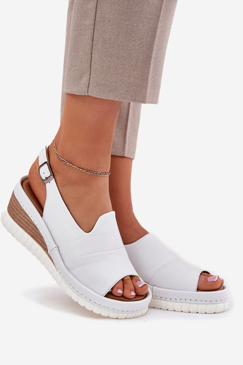 Ladies Leather Wedge Sandals Artiker White 56C0918