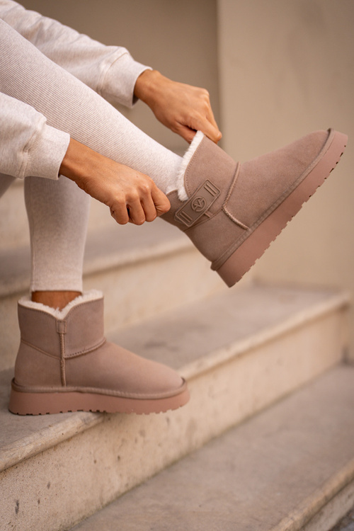 Leather Suede Snow Boots With Fur Vinceza 97951 Beige