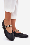Women's Ballerinas With Strap And Golden Decorations Black Firicene
