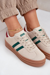 Damskie Sneakersy Na Platformie Beżowo-Zielone Egelia