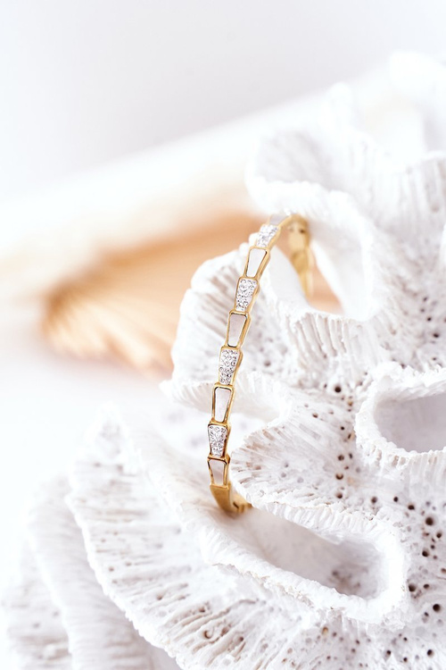 Steel Bracelet with Cubic Zirconia And Pearl Gold