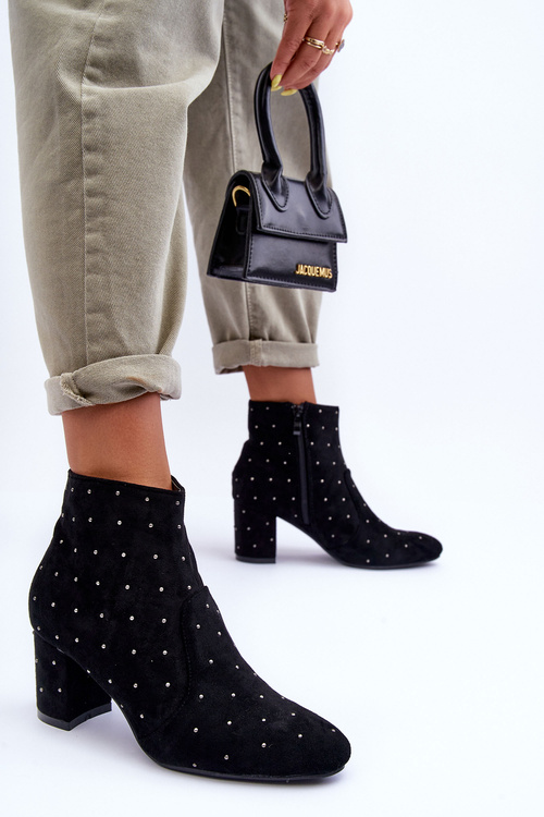 Women's Suede Boots Decorated with Studs Black Antede